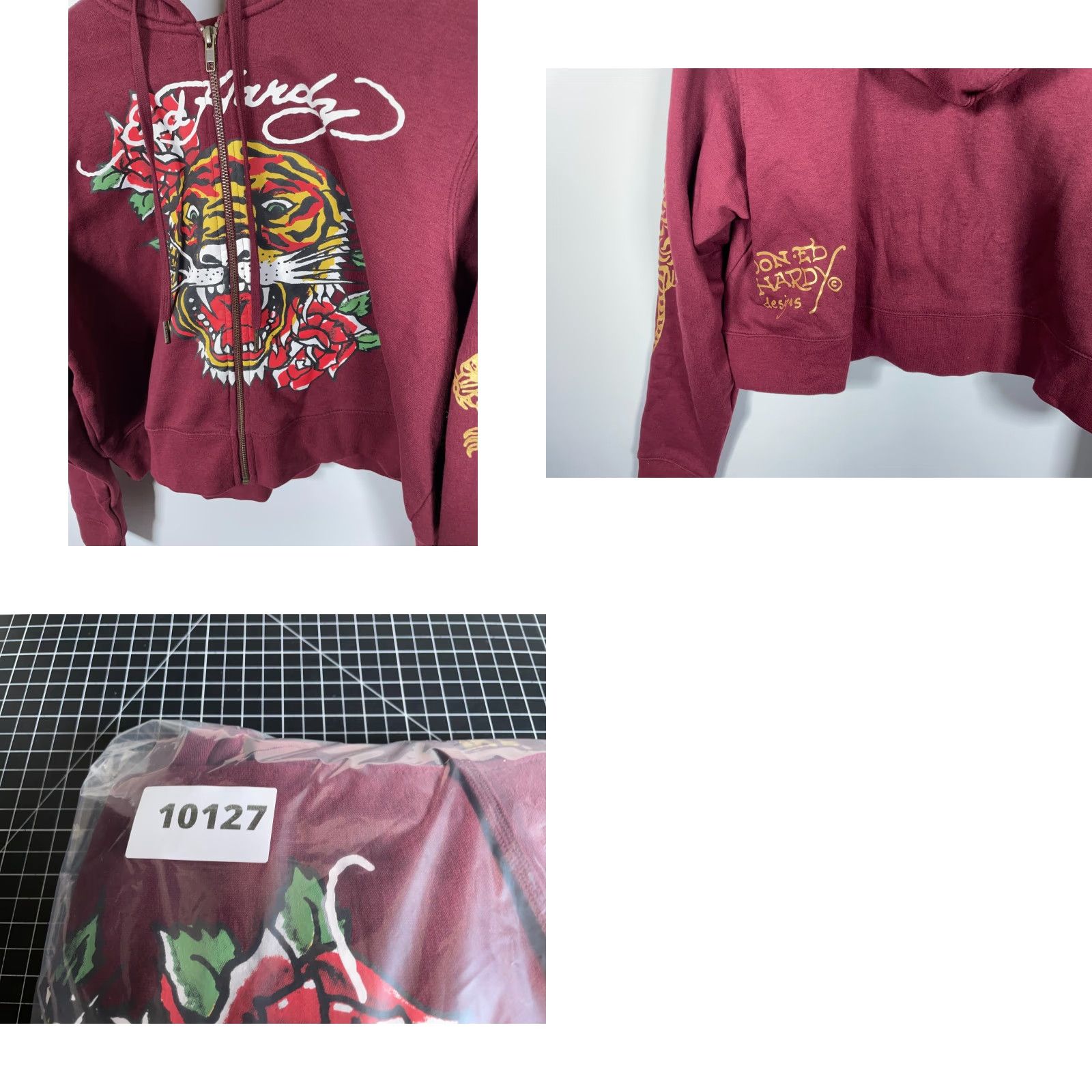 Ed Hardy Ed Hardy Cropped Zip Hoodie Women's 1X Dark Red Tiger Sweatshirt Tattoo EHW1800 Size XL / US 12-14 / IT 48-50 - 9 Thumbnail