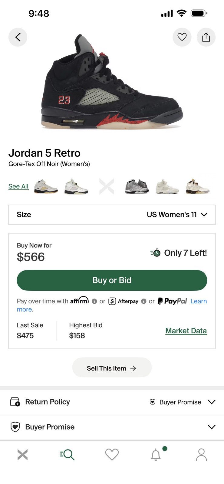 Jordan Brand Jordan 5 Retro Gore-Tex Off Noir Size US 9.5 / EU 42-43 - 9 Thumbnail