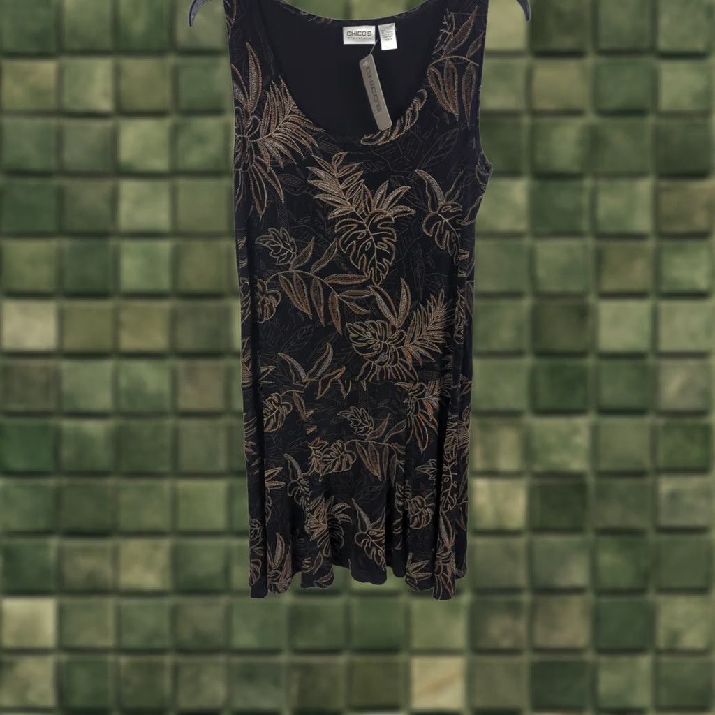 Vintage Chico's Travelers Jungle Trek Dress Black Sleeveless Tropical Floral XL 16/18 Women Size XL / US 12-14 / IT 48-50 - 1 Thumbnail