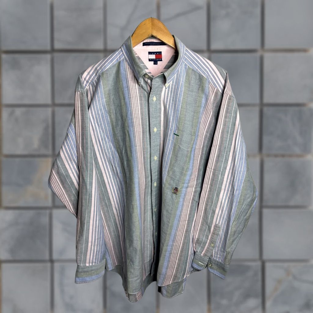 Tommy Hilfiger VINTAGE Tommy Hilfiger Shirt Mens L Multi Striped Pastel Casual Button Pocket Size US L / EU 52-54 / 3 - 1 Thumbnail