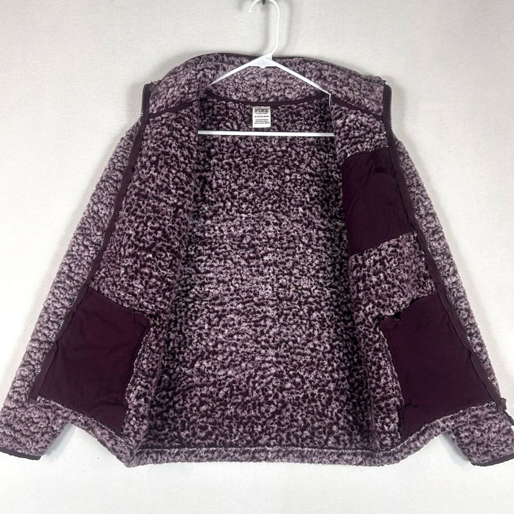 Pinko PINK VS Full Zip Sherpa Fleece Jacket Sweater Womens XS Plum Mock Neck Jacket, Long Sleeve, Solid, Classic Outdoor, Pockets, Regular Fit Size XS / US 0-2 / IT 36-38 - 3 Thumbnail