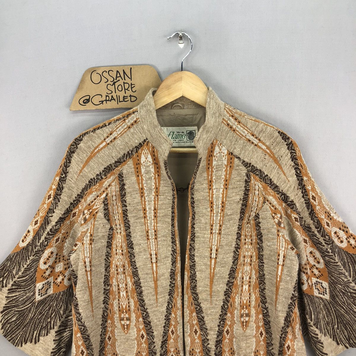 Le Grande Bleu (L.G.B.) Vintage Japanese Brand Flame Native Motif Wool Yukata Kimono Size S / US 4 / IT 40 - 4 Thumbnail