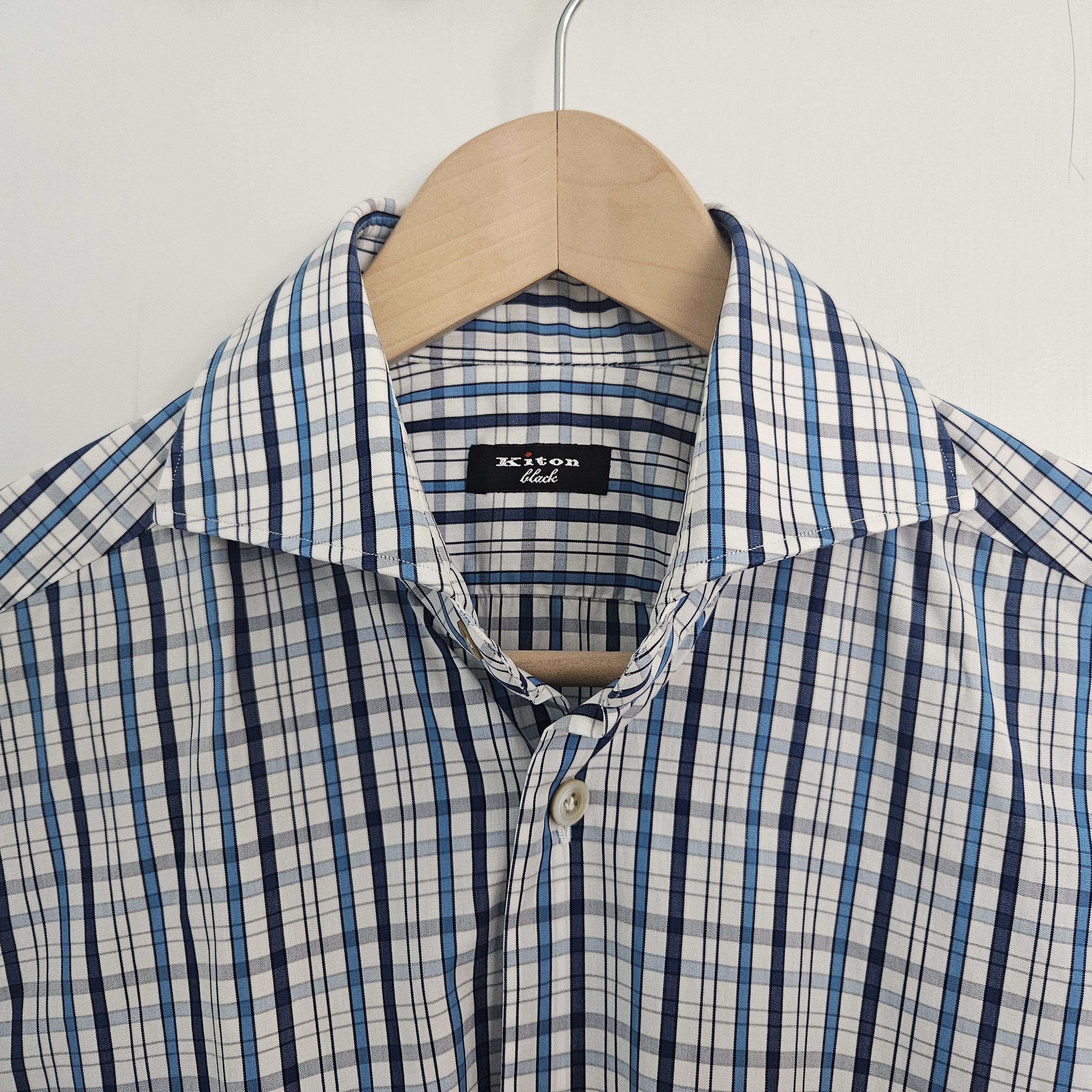 Kiton Kiton Black Dress Shirt – Blue Multi-Check, Size IT 38 / 15 Size US M / EU 48-50 / 2 - 1 Thumbnail