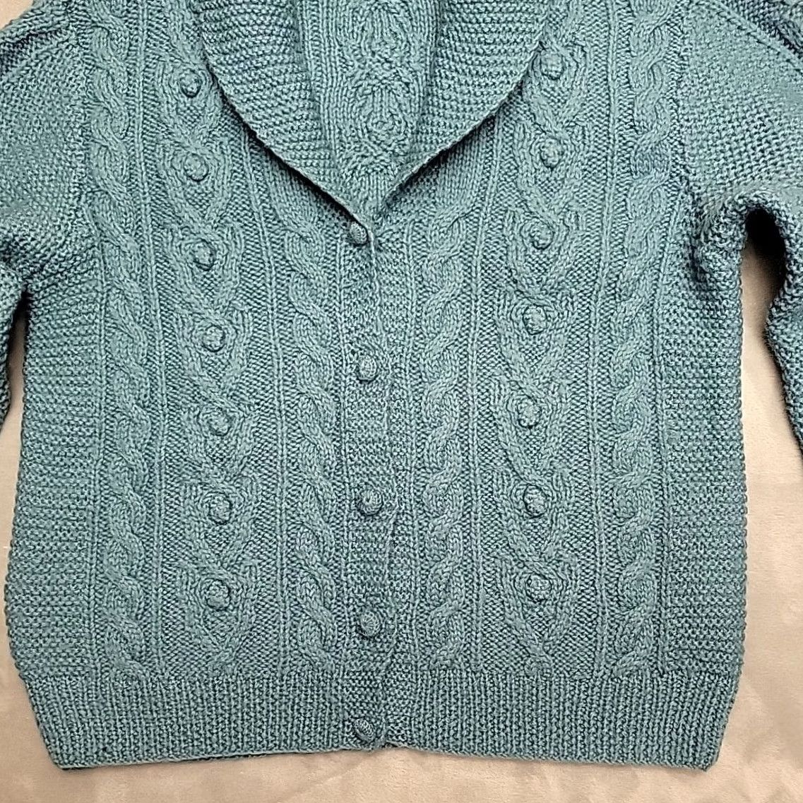 Vintage Vintage L.L. Bean Sweater Cardigan Womens 38 Teal Wool Cable Knit Shawl Collar Zip Front Size XS / US 0-2 / IT 36-38 - 6 Thumbnail