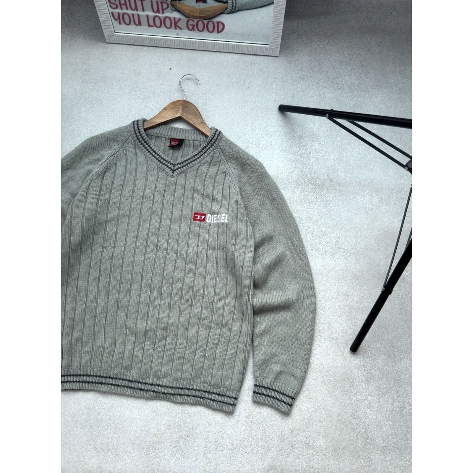 Diesel VINTAGE Diesel Knitted Embroidered Logo Gray Sweater M Men Size US M / EU 48-50 / 2 - 2 Thumbnail