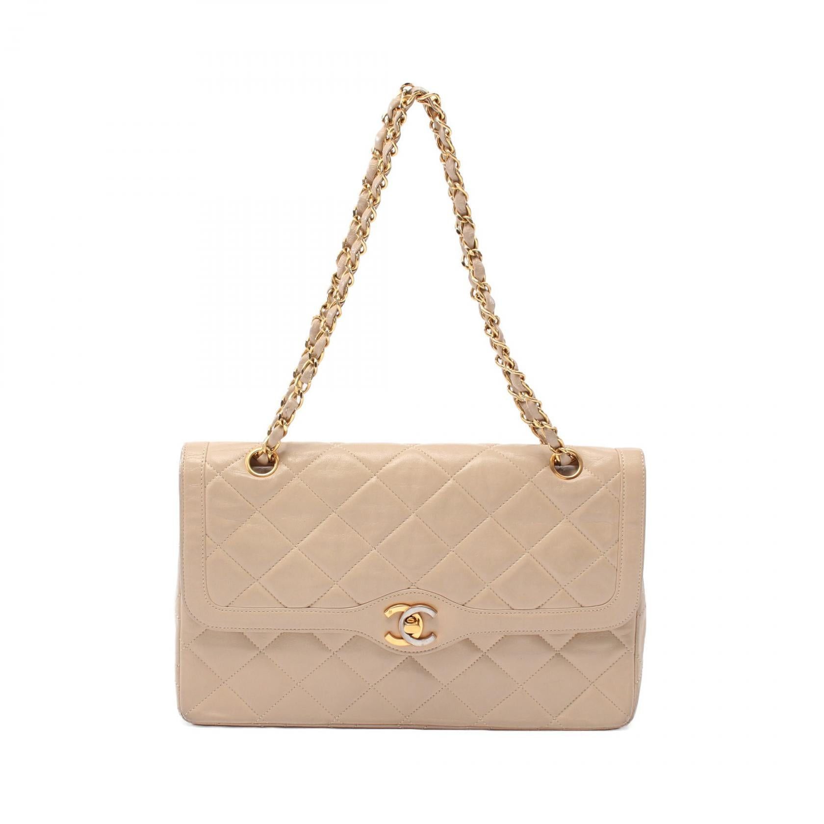 Chanel Matelasse Paris Exclusive Double Flap Chain Shoulder Bag Lambskin Beige Combination Metal Fittings in Neutrals, Women's