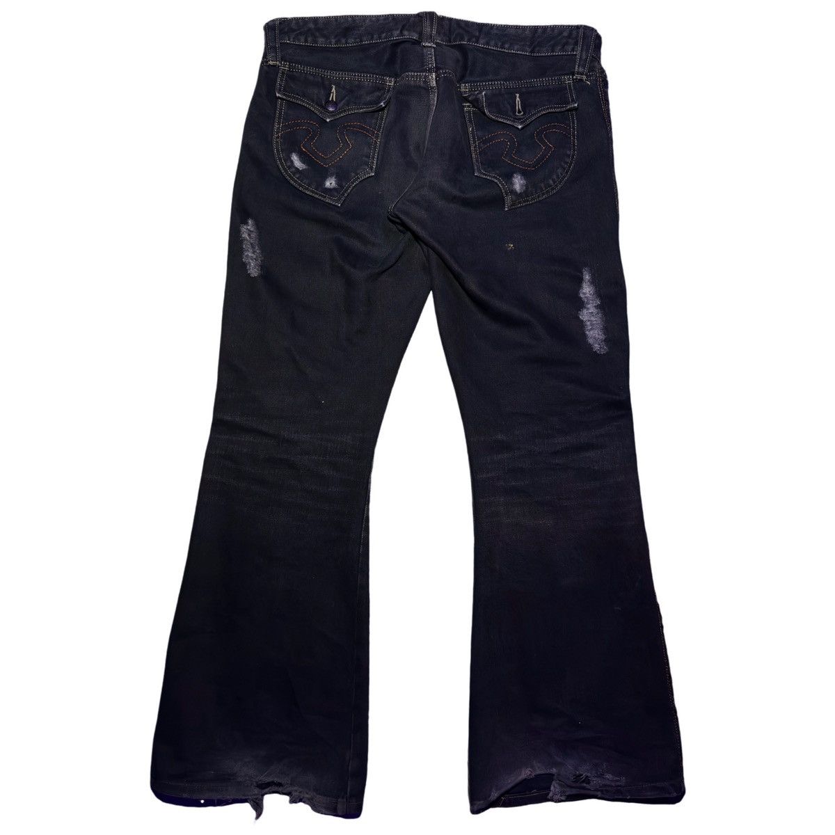 Obelisk Contrast Stitch Distressed Bootcut Jeans Size US 34 / EU 50 - 4 Thumbnail