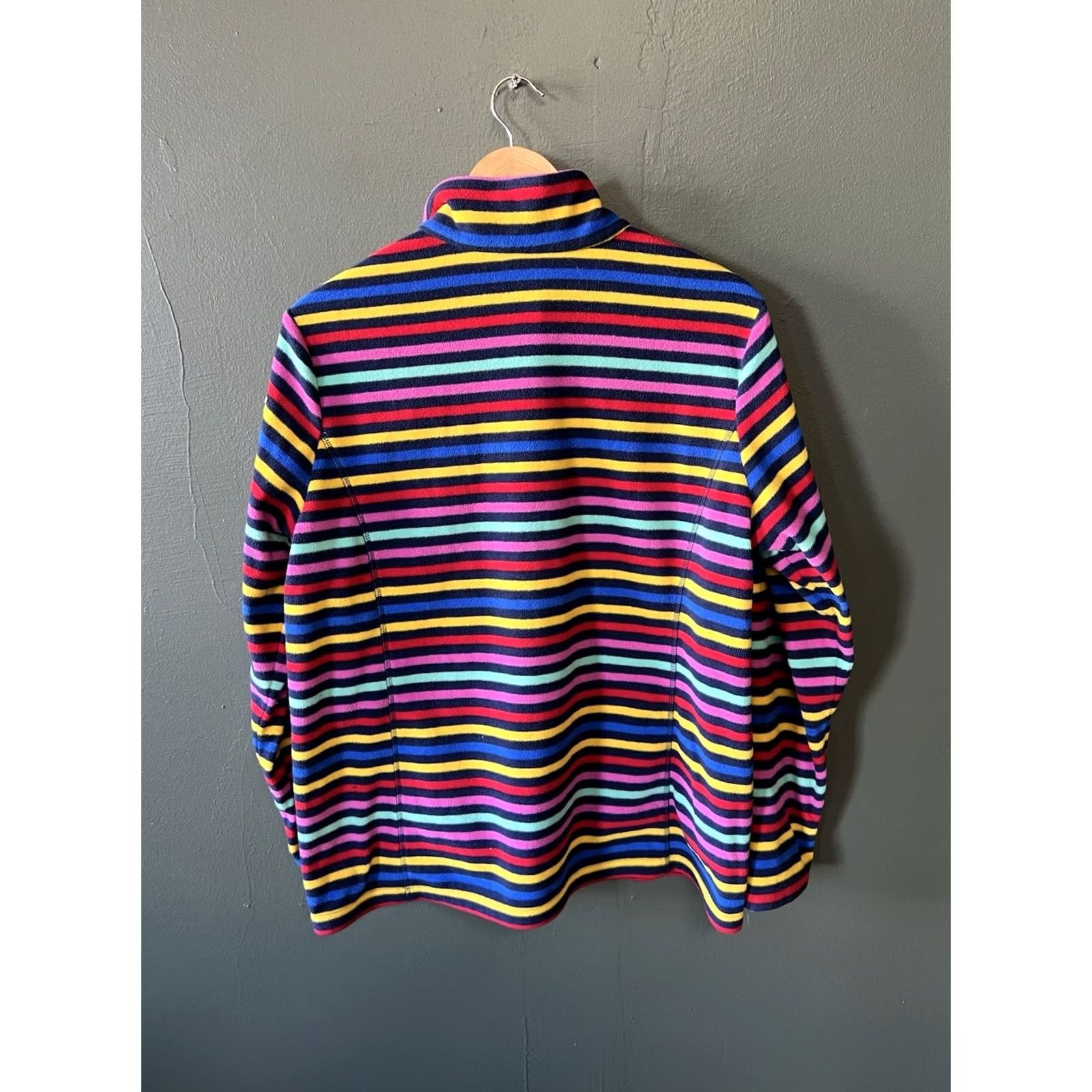 Lands' End Lands' End Multicolor Striped Fleece Mock Neck Sweater Size L Womens Size L / US 10 / IT 46 - 2 Thumbnail
