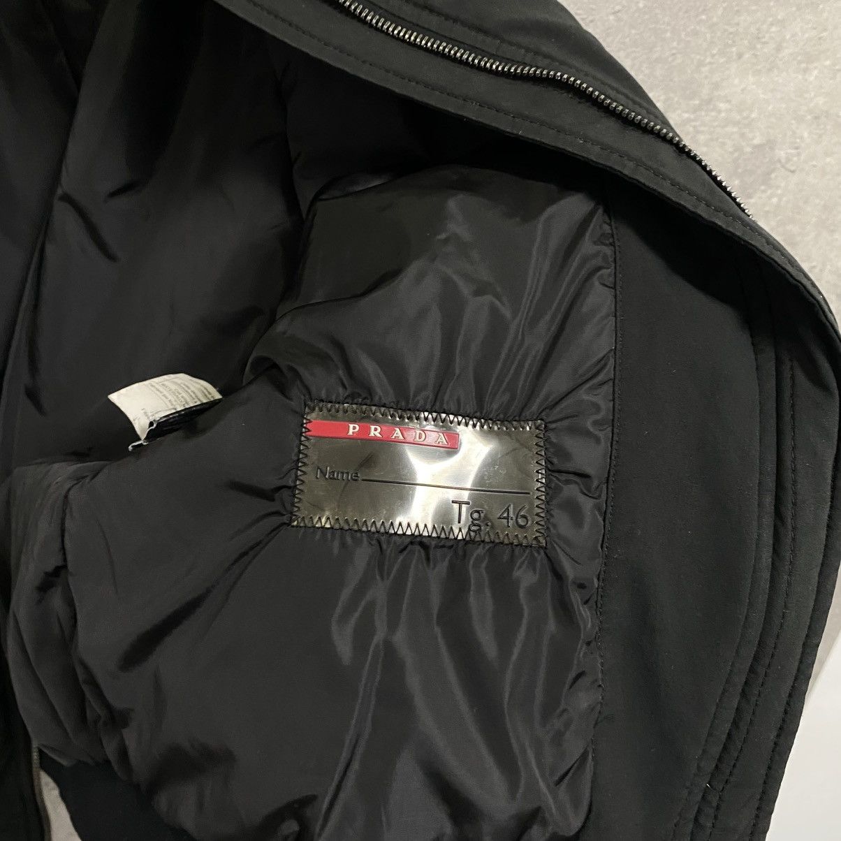 Prada Nylon Red Tab Black Bomber Jacket