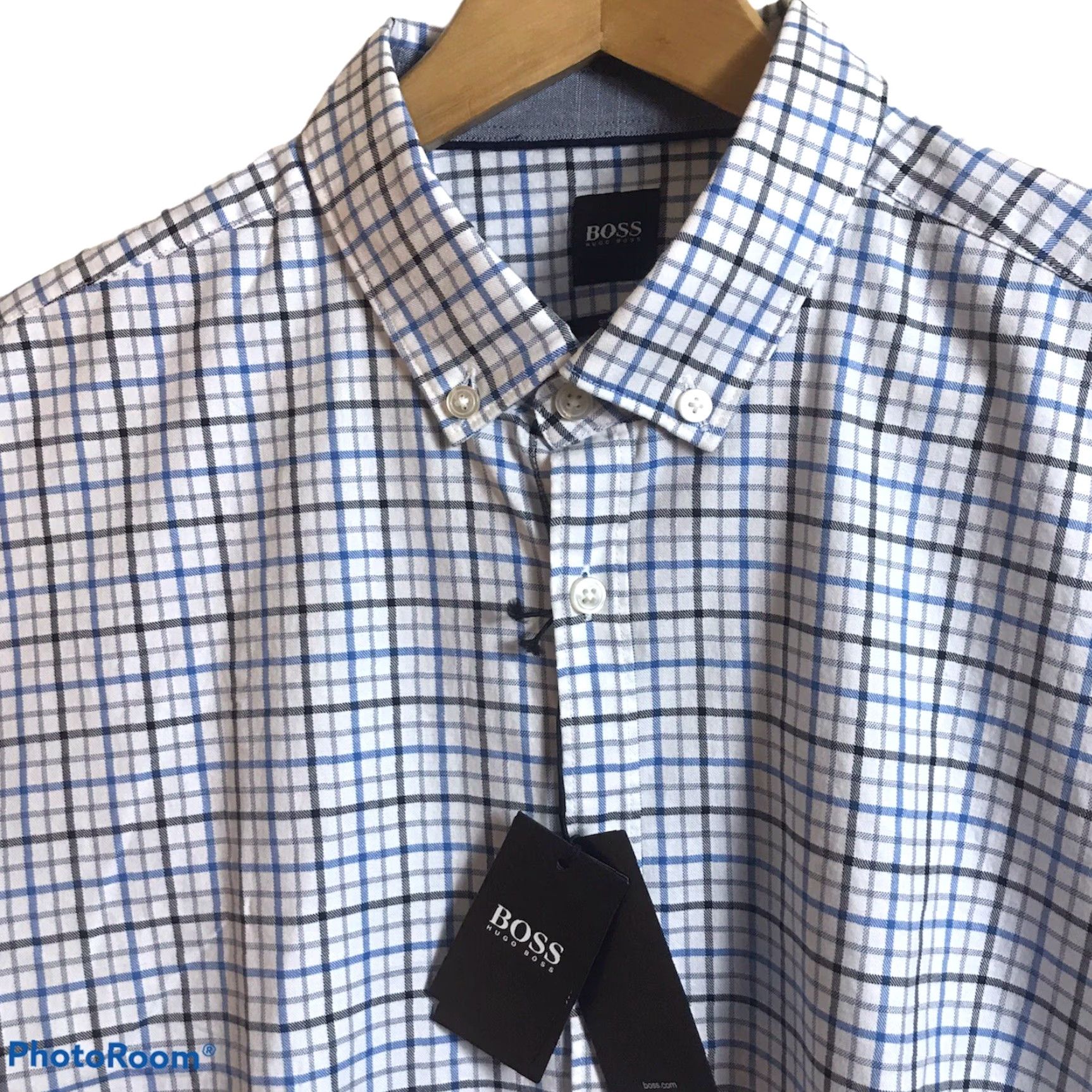 Vintage BOSS Hugo Boss Button Down Shirt Mens XL LS Slim Fit 100% Cotton Blue Check Plaid NEW Size US XL / EU 56 / 4 - 2 Thumbnail
