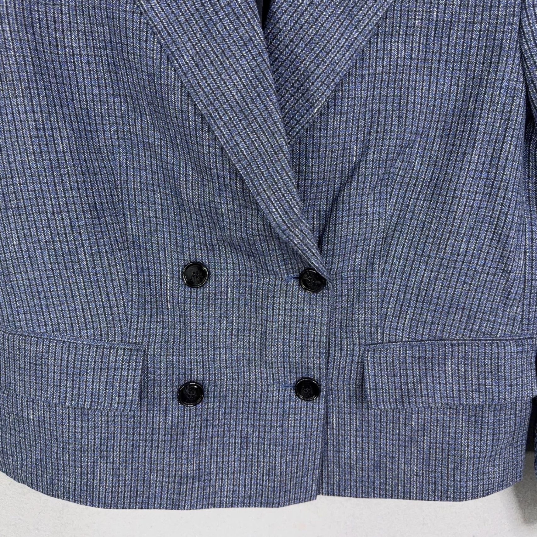 Vintage Boss Blazer Womens 4 Blue Check Double Breasted Short Jacket Tailored Workwear Blazer Women Medium? Size 27" / US 4 / IT 40 - 2 Thumbnail