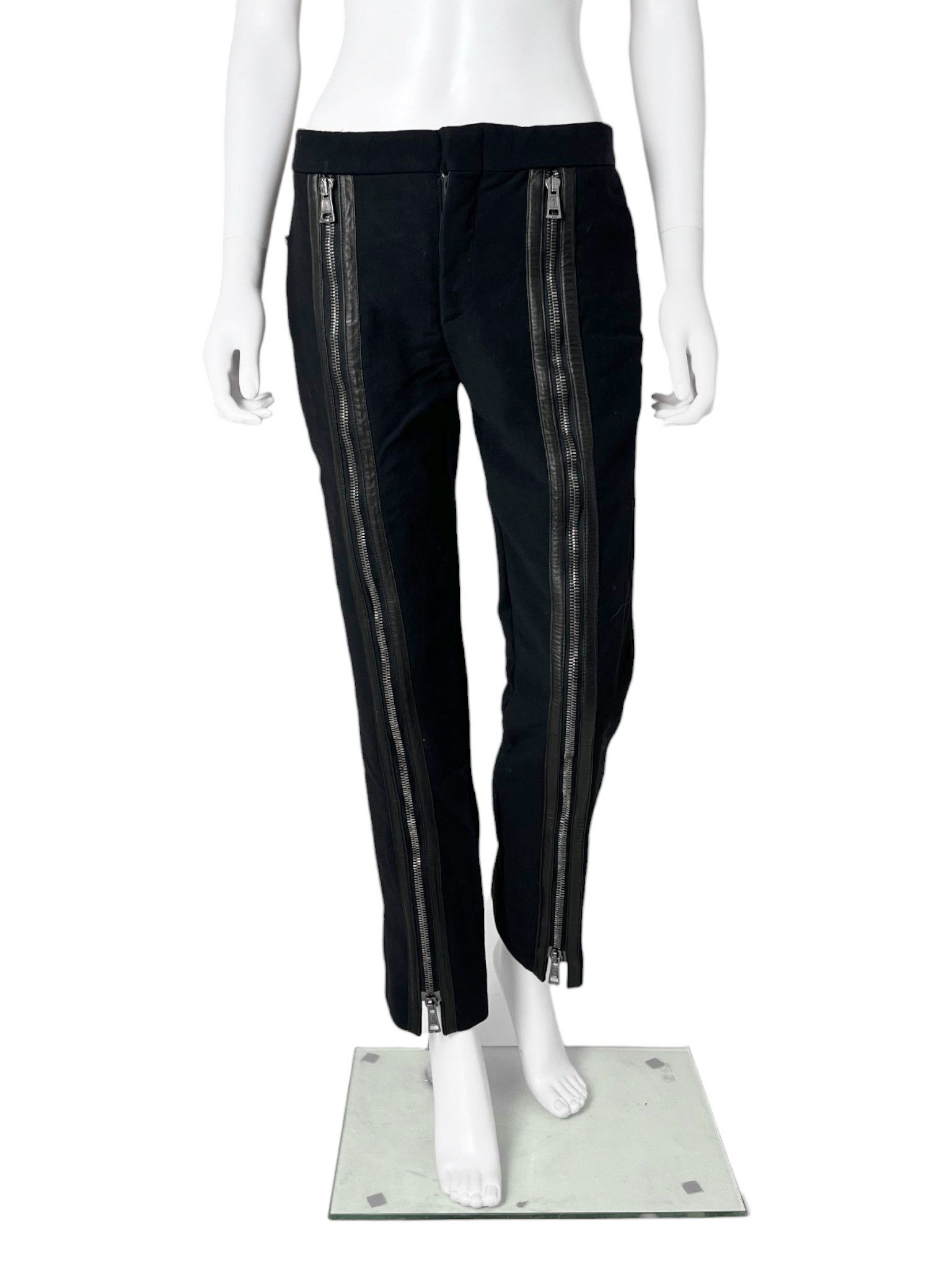Gucci by Tom Ford F/W 2001 Black Wool Leather Patched Zipped Pants Size 28" / US 6 / IT 42 - 3 Thumbnail