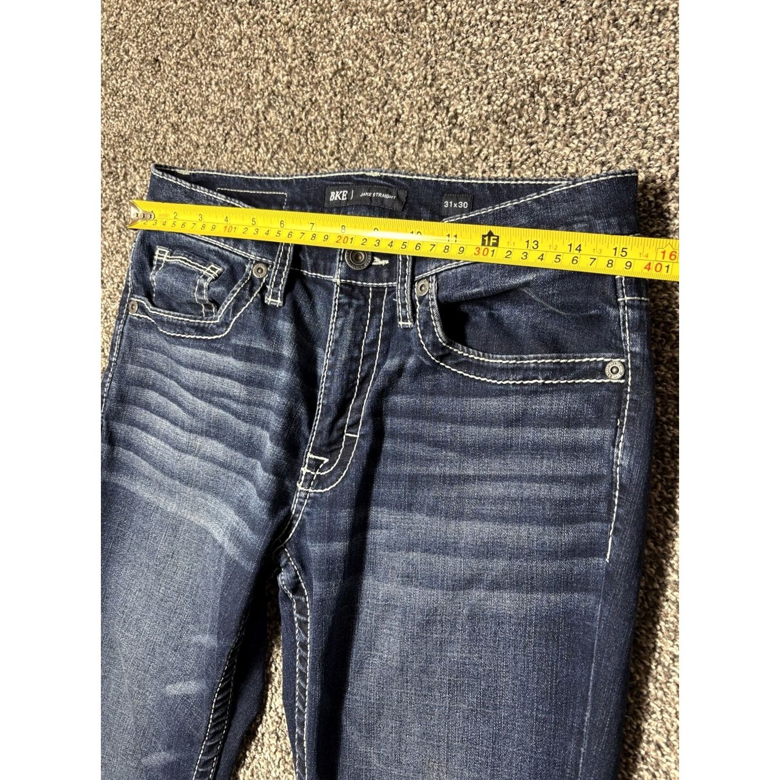 BKE BKE Jake Straight Jeans Mens 31x30 Dark Wash Stretch Denim Thick Stitch Flex Size US 31 - 4 Thumbnail