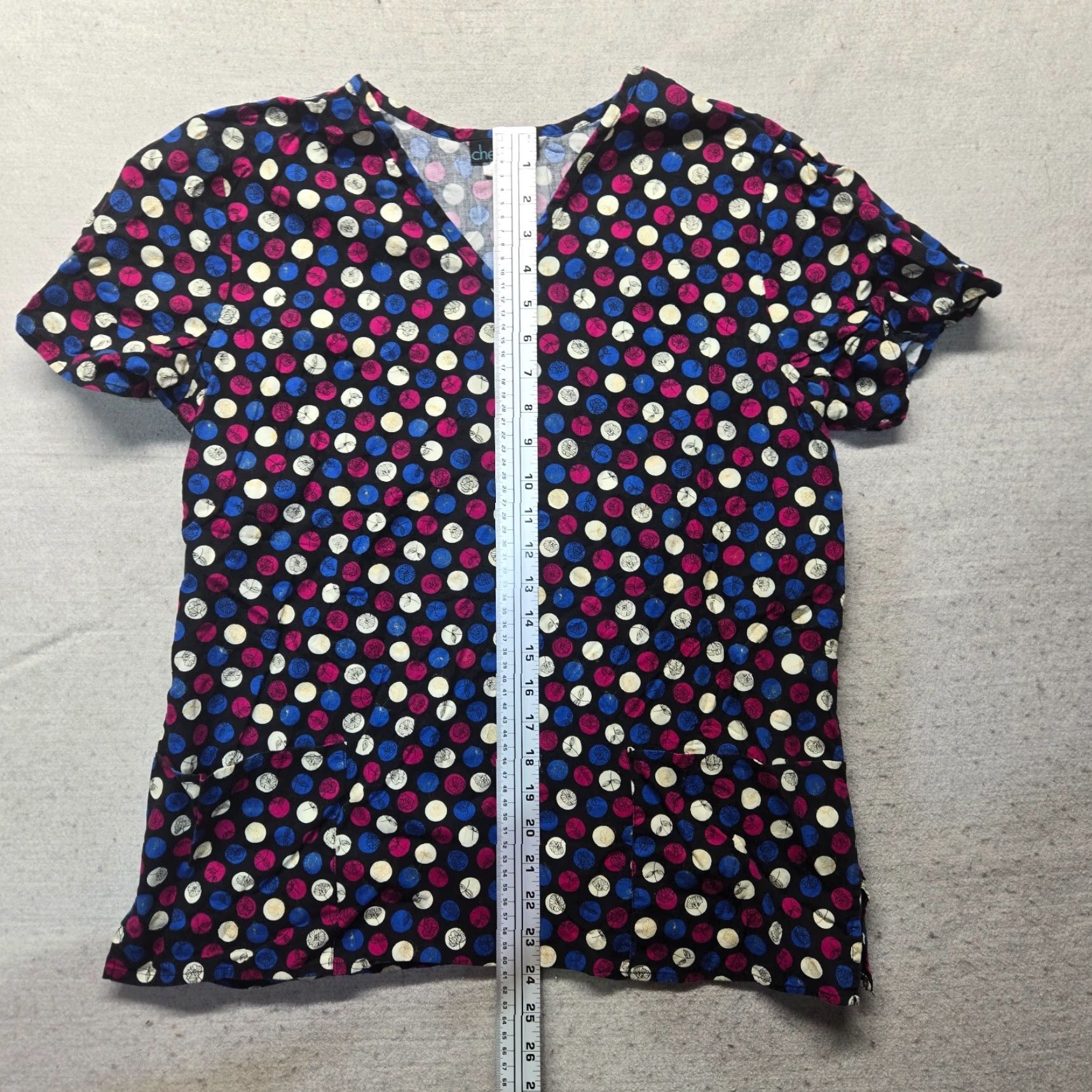 Cherokee Cherokee Workwear Women's V-Neck Scrub Top Circles & Flowers Short Sleeve Medium Size M / US 6-8 / IT 42-44 - 7 Thumbnail