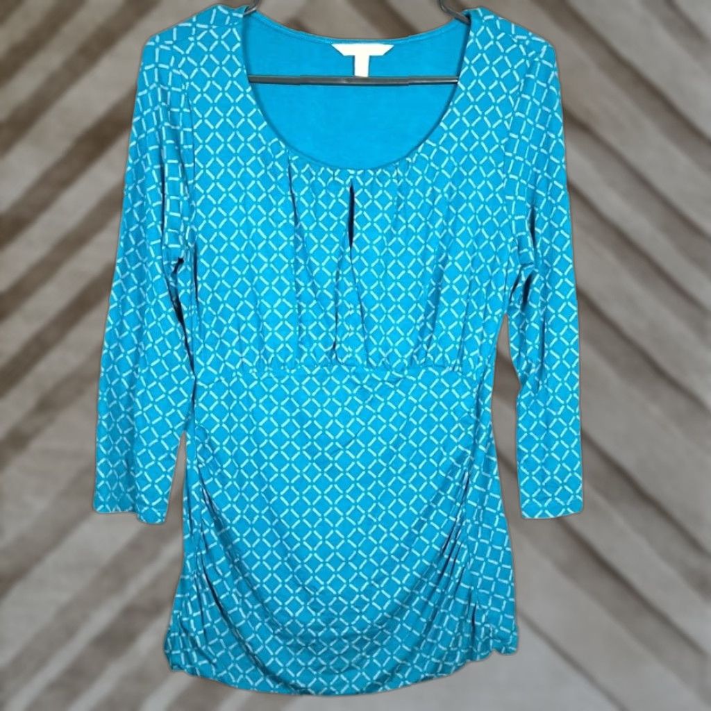 Banana Republic Banana Republic Blouse Womens Teal Pleated 3/4 Sleeve Ruched Silhouette Small Size S / US 4 / IT 40 - 1 Thumbnail