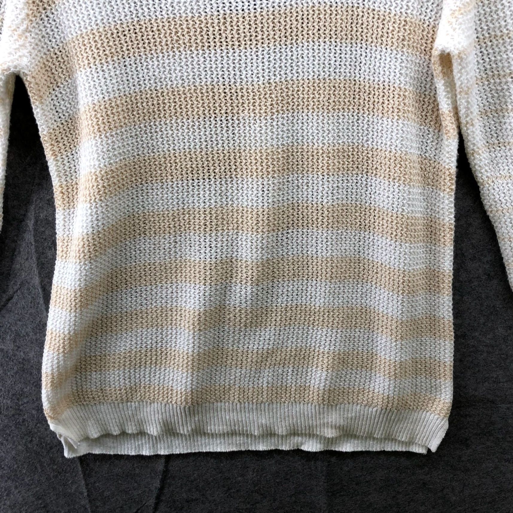 Ann Taylor Ann Taylor Open Knit Tunic Sweater Womens XL Crewneck Ivory Beige Striped Cotton Size XL / US 12-14 / IT 48-50 - 4 Thumbnail