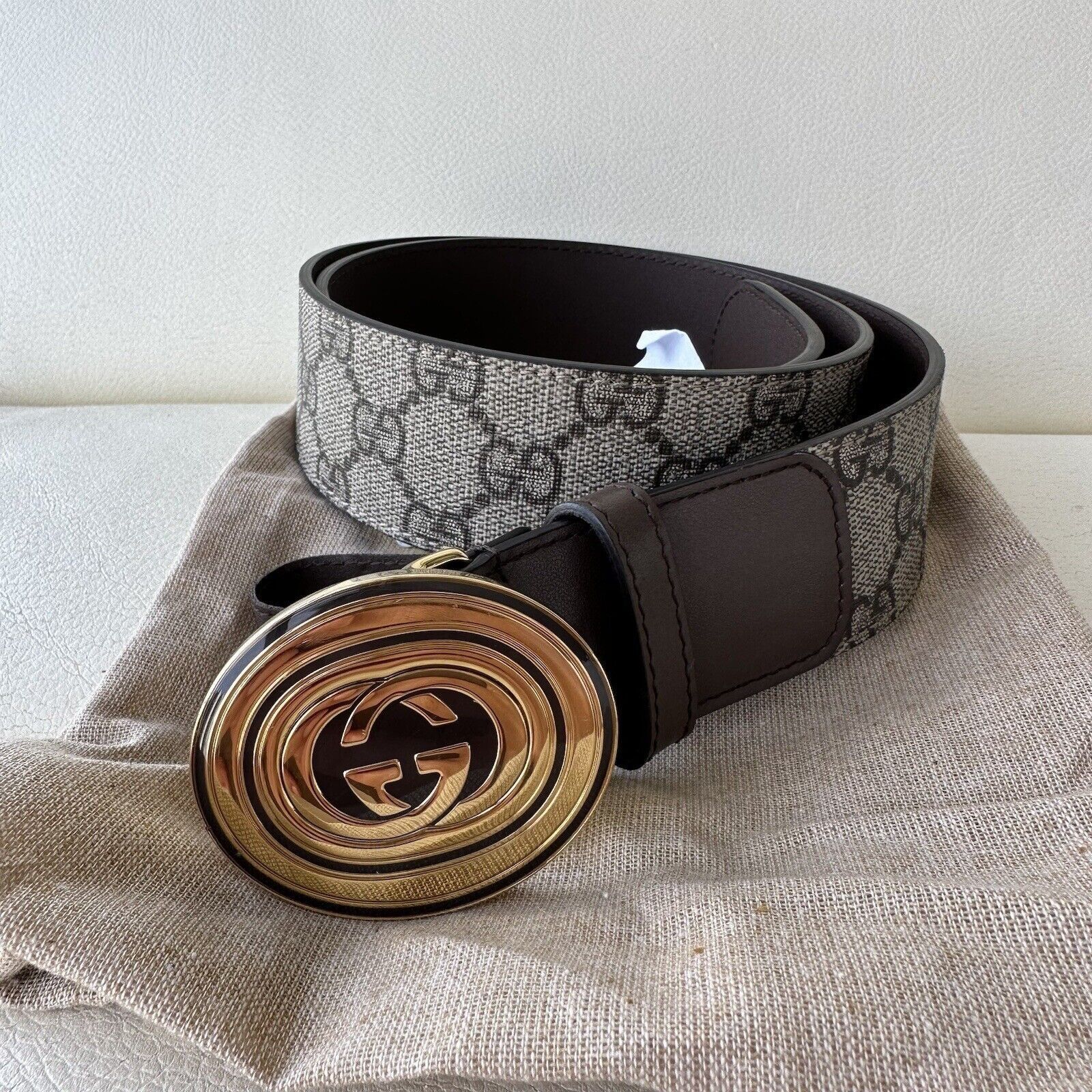 Gucci NEW GUCCI BELT GG BROWN OVAL Gold Buckle Interlocking G Sz 9 Size 36 - 5 Thumbnail