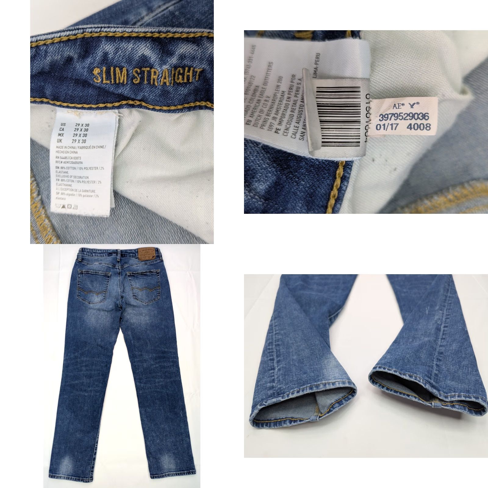 American Eagle Outfitters American Eagle Outfitters Jeans Men 29x28.5 Slim Straight Distress Extreme Flex Blue Denim 5-Pocket Regular Rise Low 8-10 in Vintage No Size US 29 - 8 Thumbnail