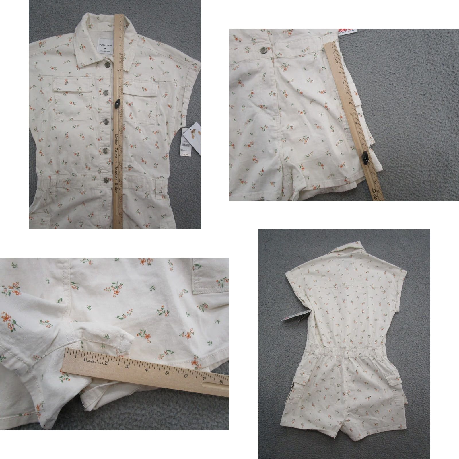 Vintage VINTAGE Celebrity Pink White Floral Cargo Jumper Romper in Women's Size Medium NEW Size 32" / US 10 / IT 46 - 8 Thumbnail