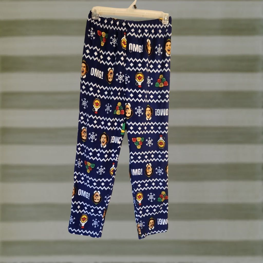 Vintage ELF The Movie Pajama Pants Mens Medium Blue Christmas Holiday Soft Fuzzy Cozy Size US 31 - 1 Thumbnail