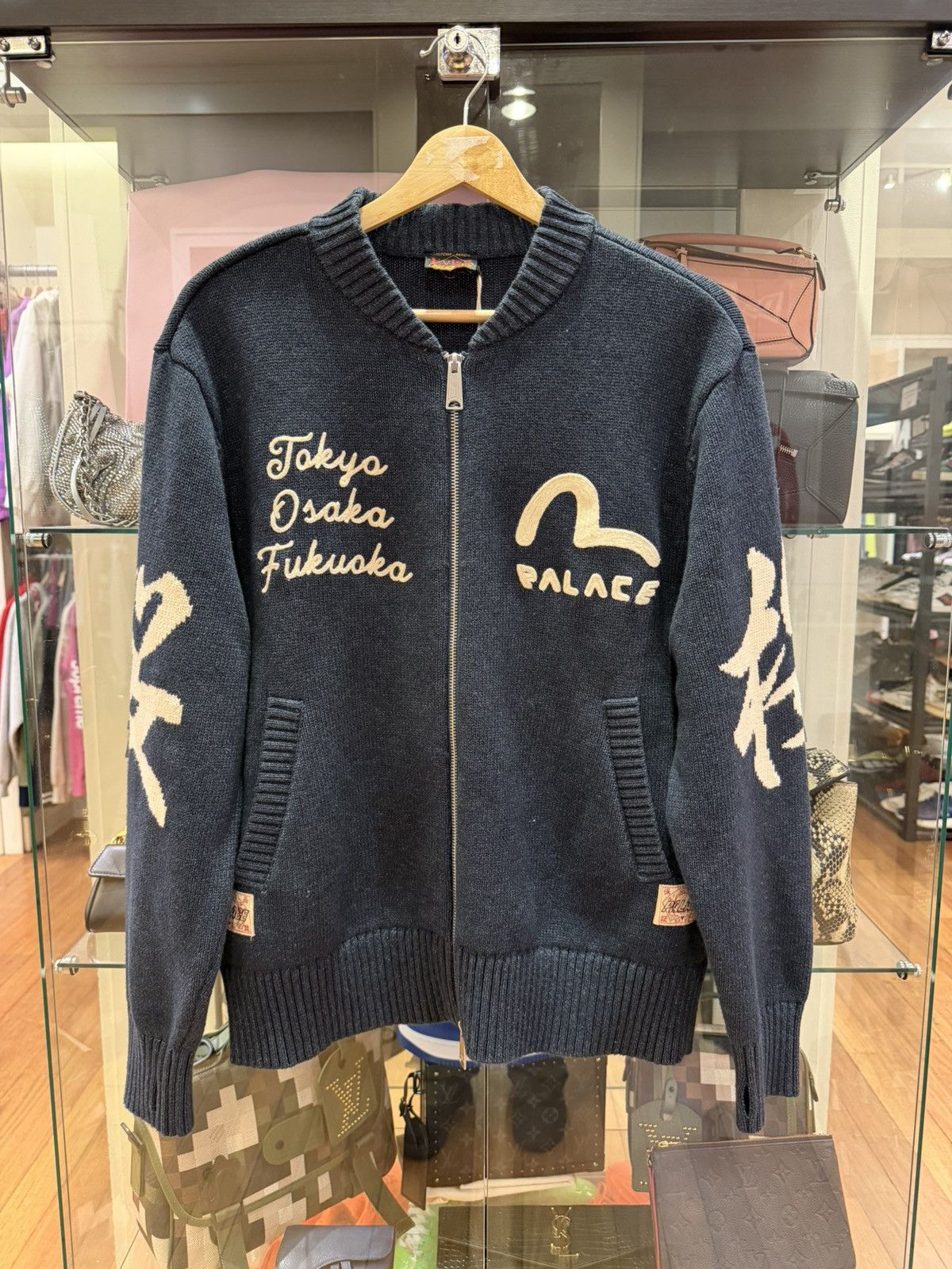 トップス PALACE x EVISU Zip Through Chunky Knit Evisu × Palace Palace x Evisu Zip Through Chunky Knit - Indigo