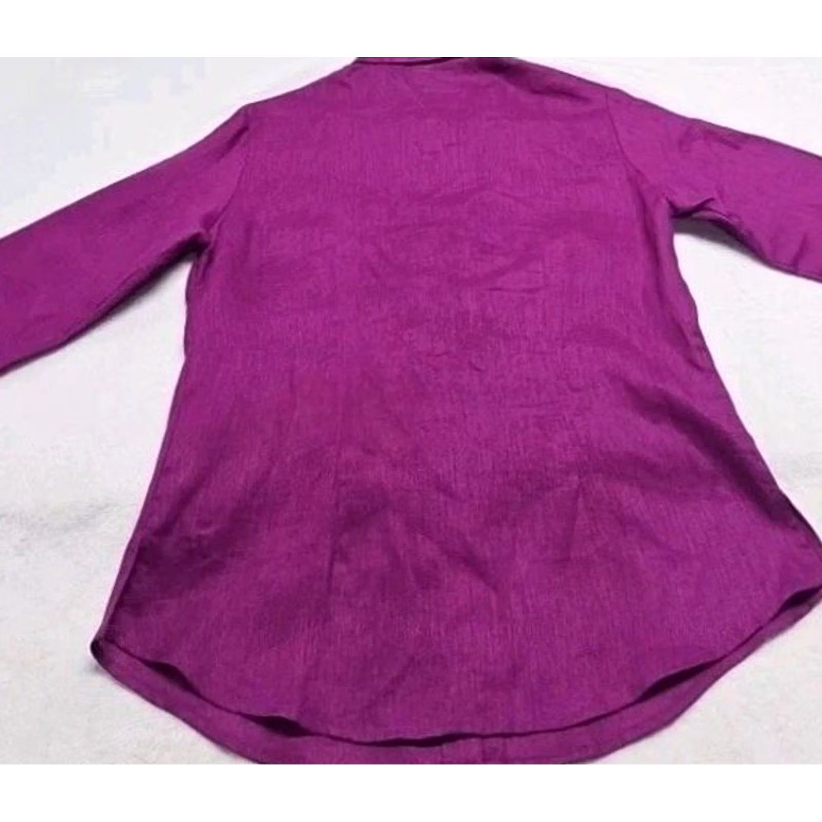 Vintage Nygard Button Shirt Women 10 Linen Blend Magenta Floral Embroidered Collared Long Sleeve Shirt Size L / US 10 / IT 46 - 7 Thumbnail