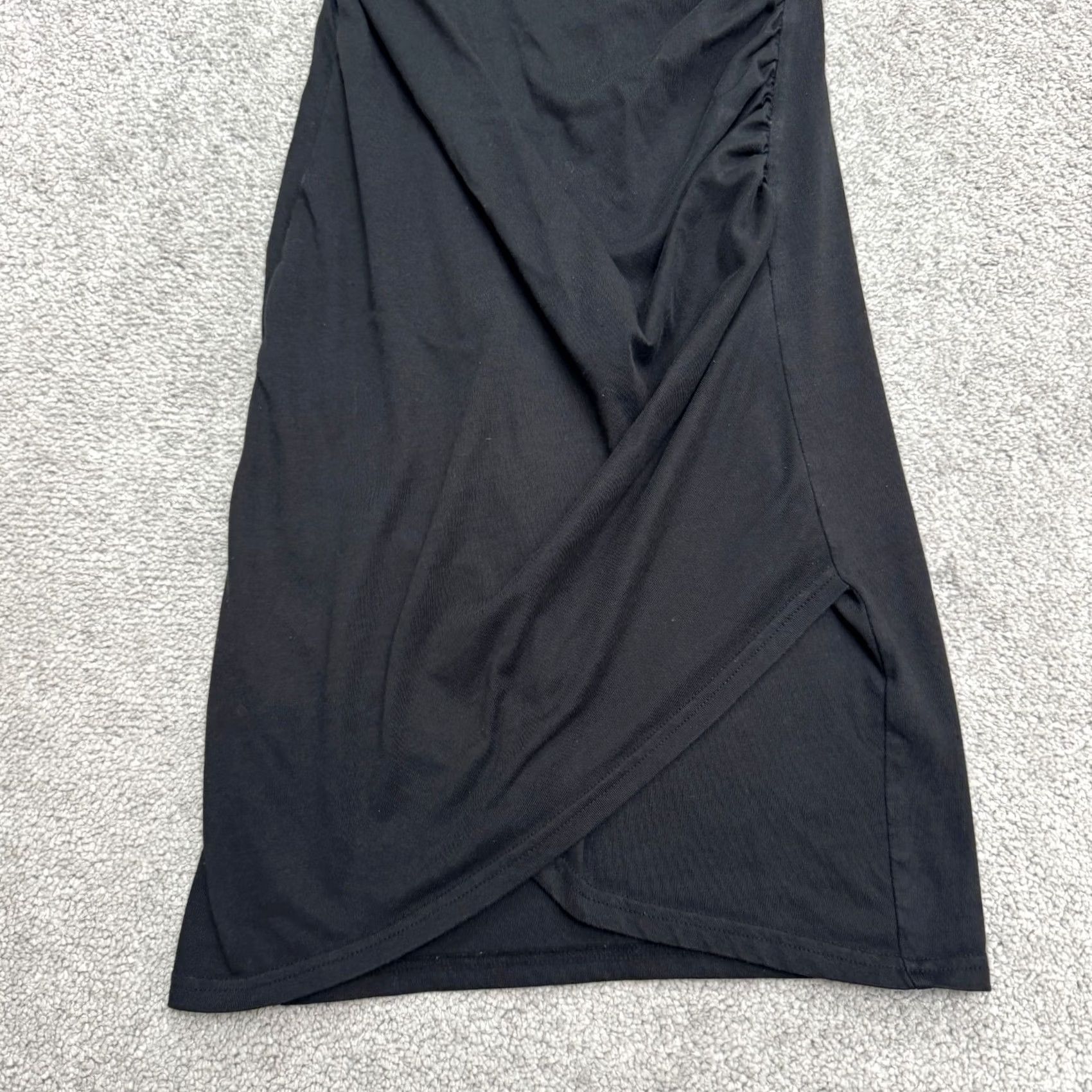 Vintage Leith Bodycon Midi Dress Womens Small Black Sleeveless Stretch Ruched Tulip Hem Casual Workwear Size S / US 4 / IT 40 - 3 Thumbnail