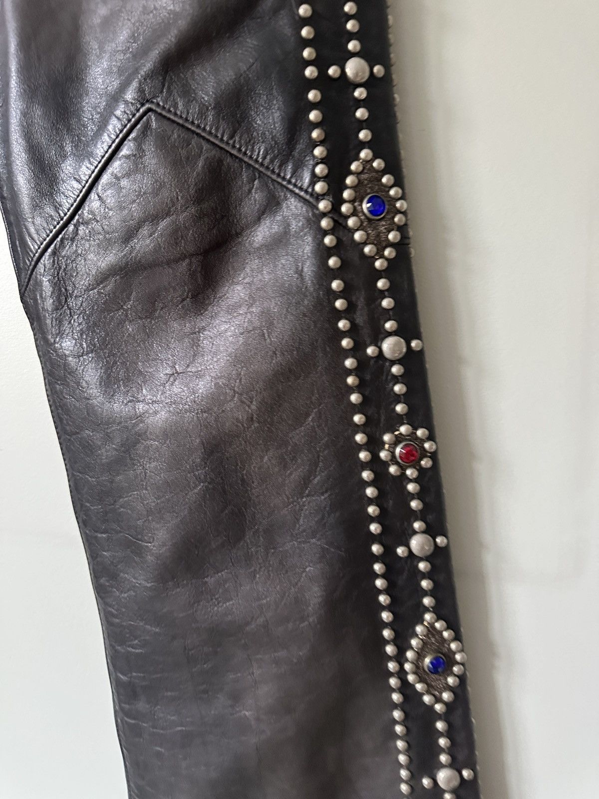 RRL Ralph Lauren Double RL Bejewelled Leather Pants Size US 33 - 8 Thumbnail