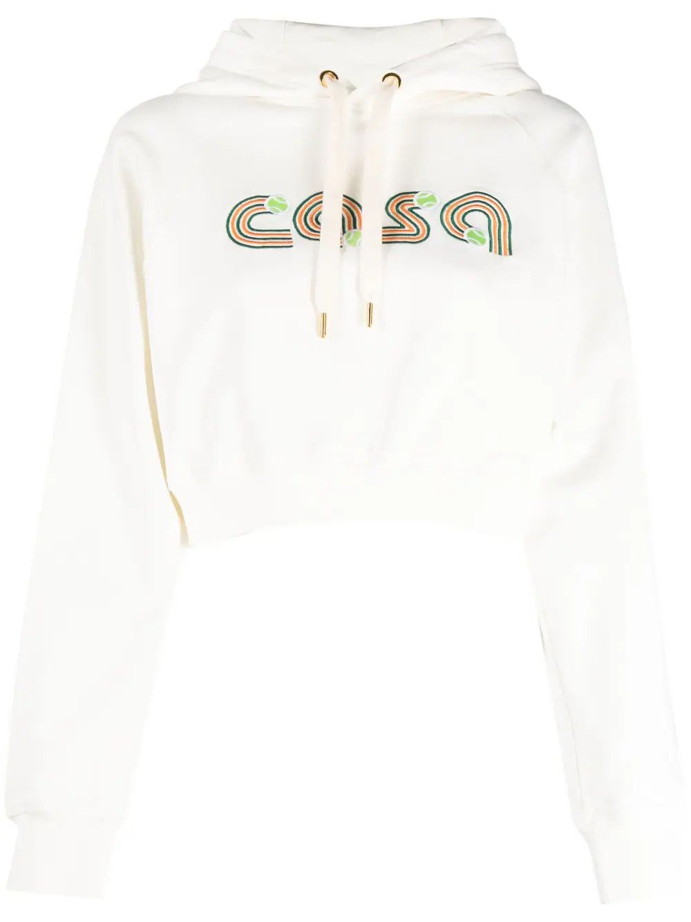 o1mle0325 Jeu De Tennis Embroidered Cropped Hoodie in White
