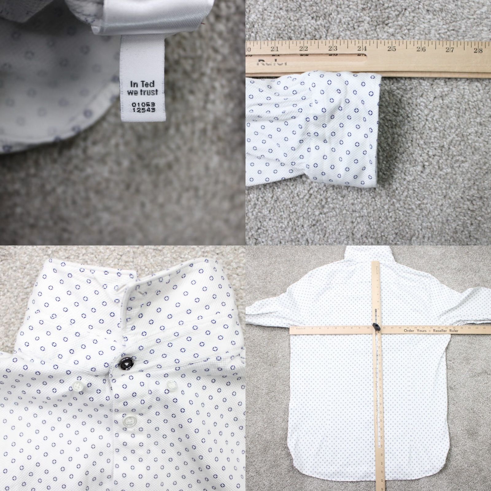 Ted Baker Ted Baker London Shirt Men L White Geometric Cotton Stretch L/S Button Up Boyfriend Regular Filtration: 90s London Size US L / EU 52-54 / 3 - 8 Thumbnail