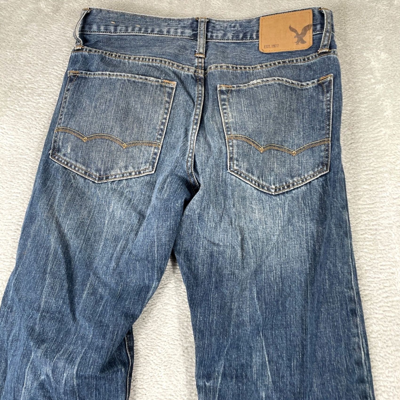 American Eagle Outfitters American Eagle Relaxed Straight Jeans Mens 29x32 Blue Distressed Denim Size US 29 - 7 Thumbnail