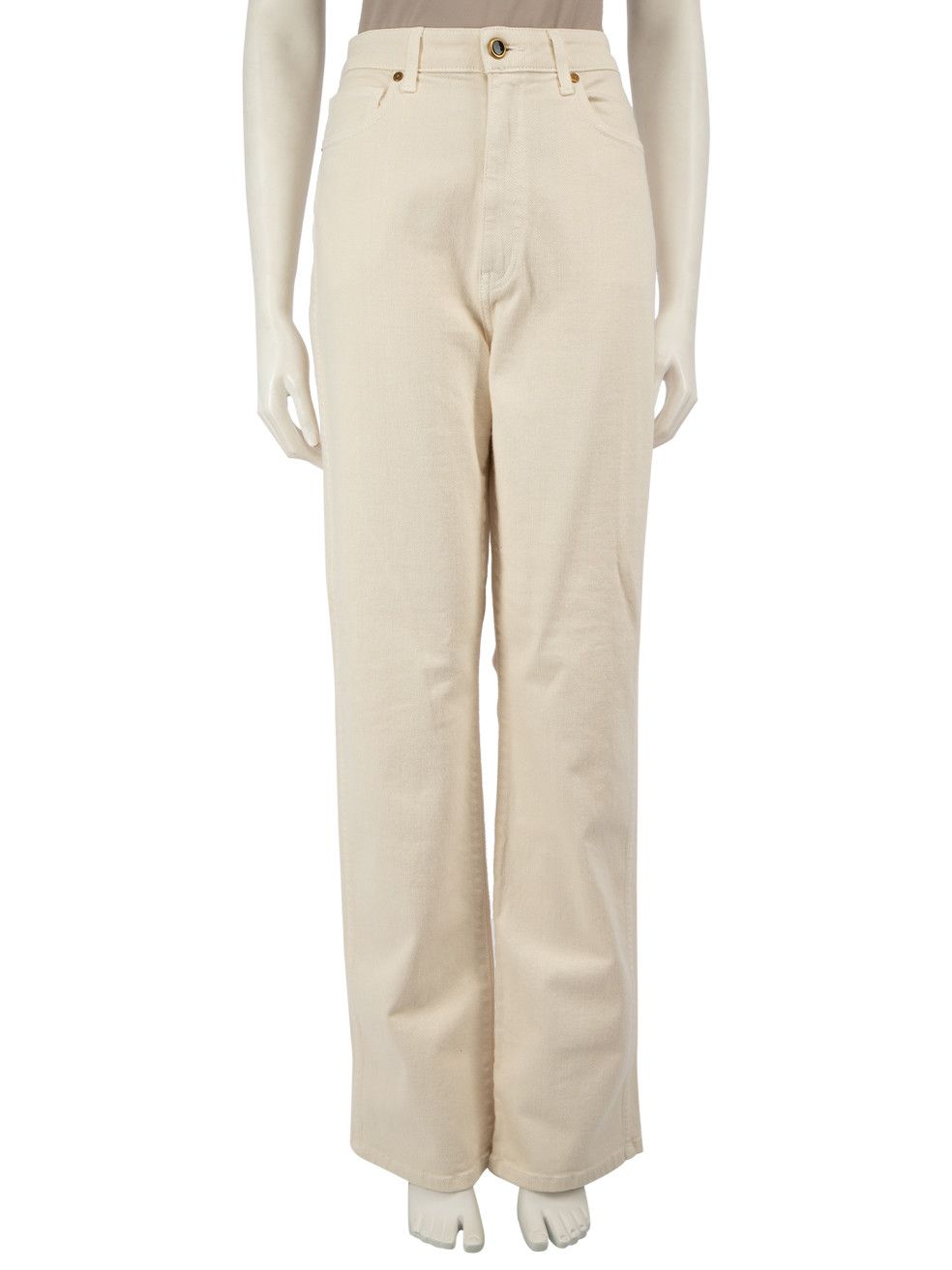 image of Khaite Cream Denim Straight Leg Jeans in Ecru, Women's (Size 30)