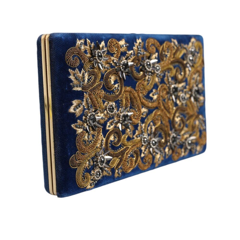Dolce & Gabbana Dolce & Gabbana Blue Velvet Gold Frame Clutch Evening Party Size ONE SIZE - 2 Thumbnail