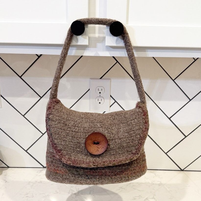 Handmade handmade wool felted purse with large wooden button closure Size ONE SIZE - 1 Thumbnail