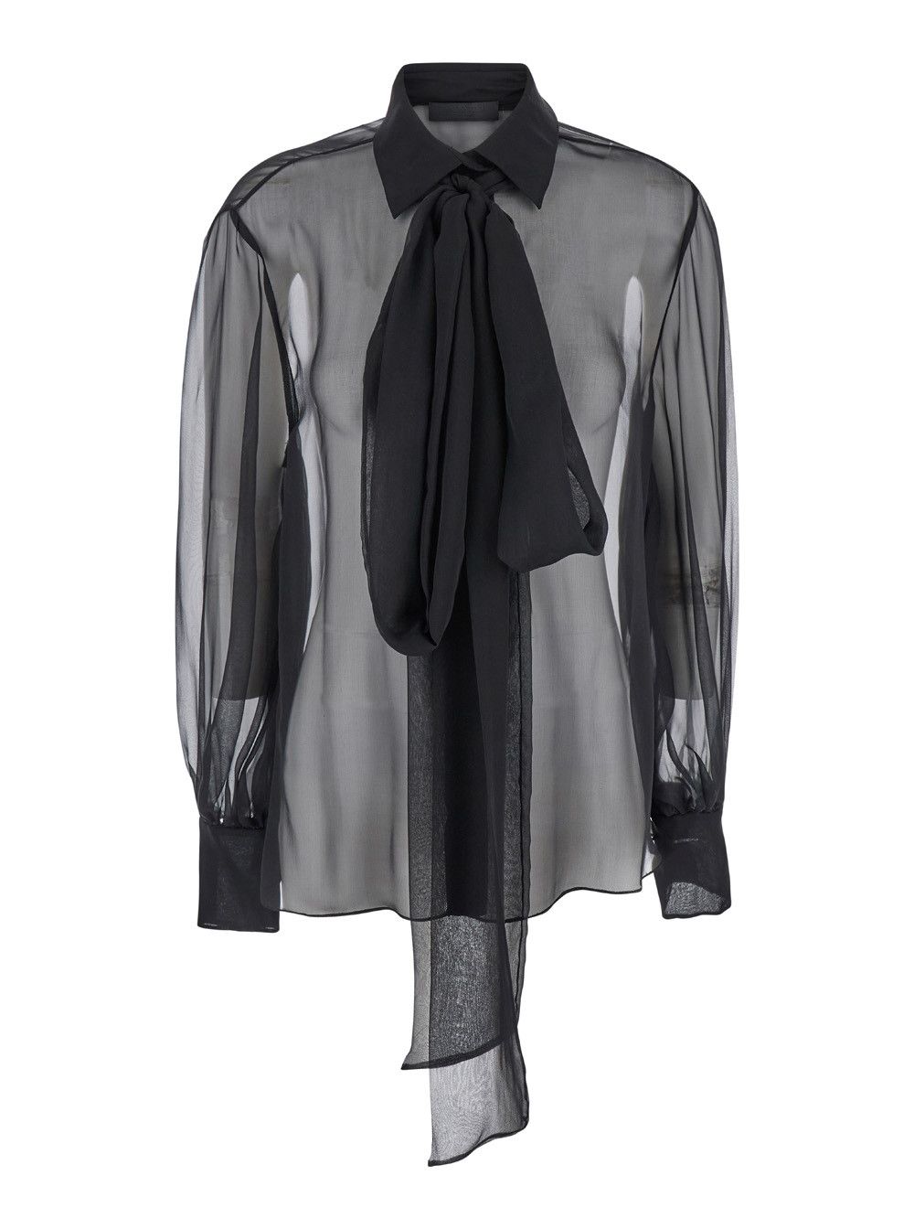 Valentino Black Shirt with Classic Collar and Neck Scarf in SIlk Woman Size M / US 6-8 / IT 42-44 - 1 Thumbnail