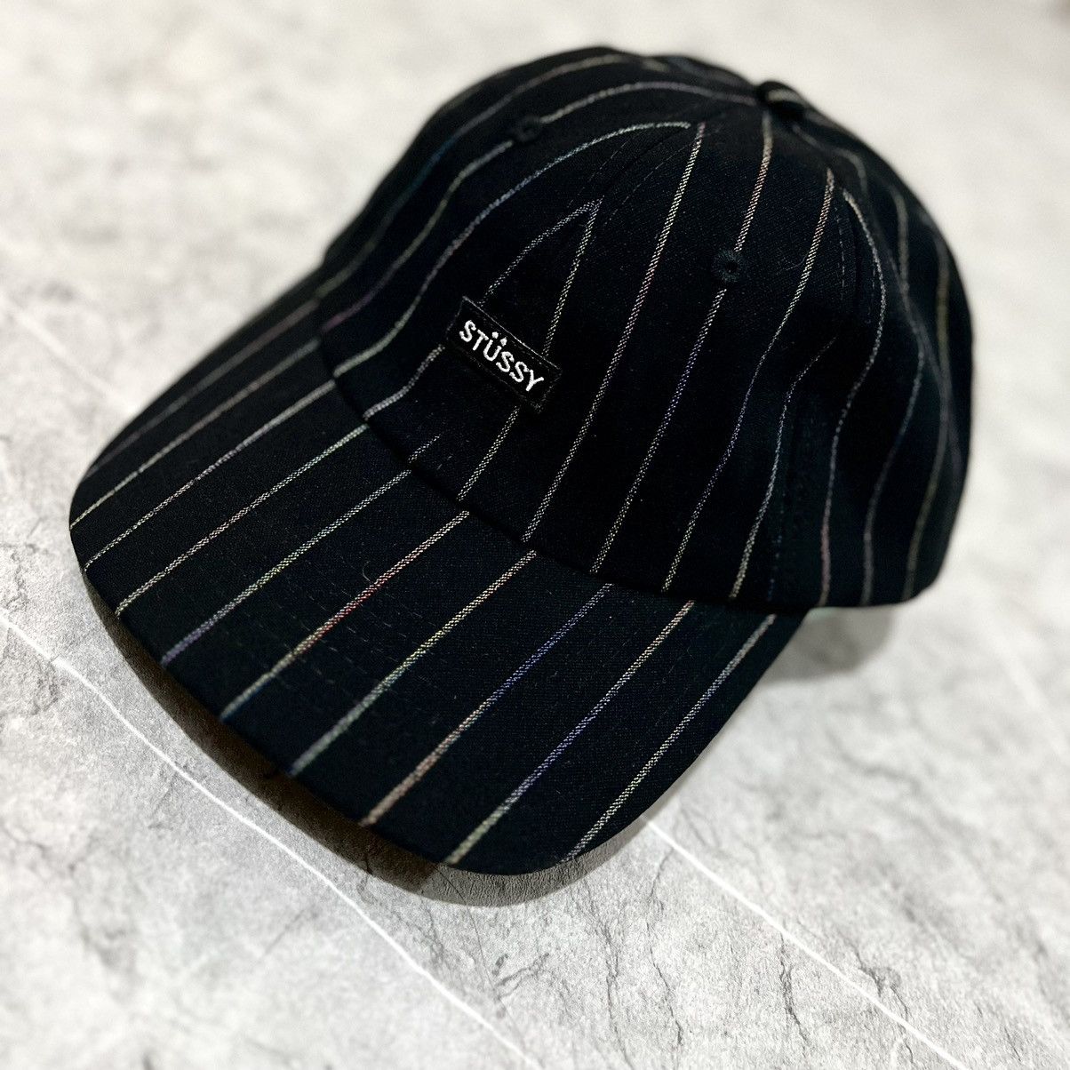 Stussy × Vintage STUSSY PINSTRIPE CAP BLACK Size ONE SIZE - 1 Thumbnail