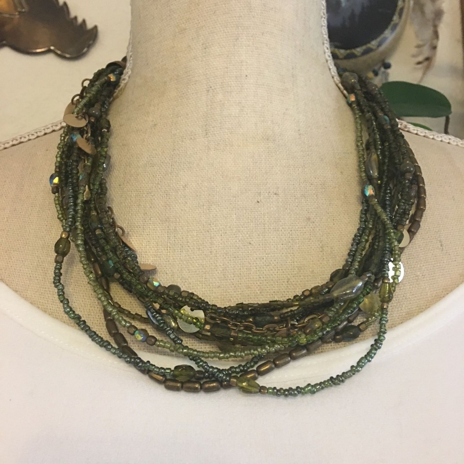 Vintage Vintage 90s forest tone glass & seed bead necklace Size ONE SIZE - 1 Thumbnail