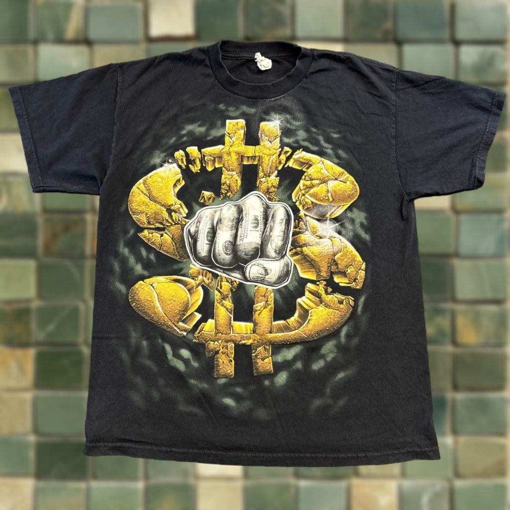 AAA VINTAGE Crumbling Gold Dollar Sign Cash Fist $ Money Benjamin T-Shirt L Men Black 1990s AAA Size L Size US L / EU 52-54 / 3 - 1 Thumbnail
