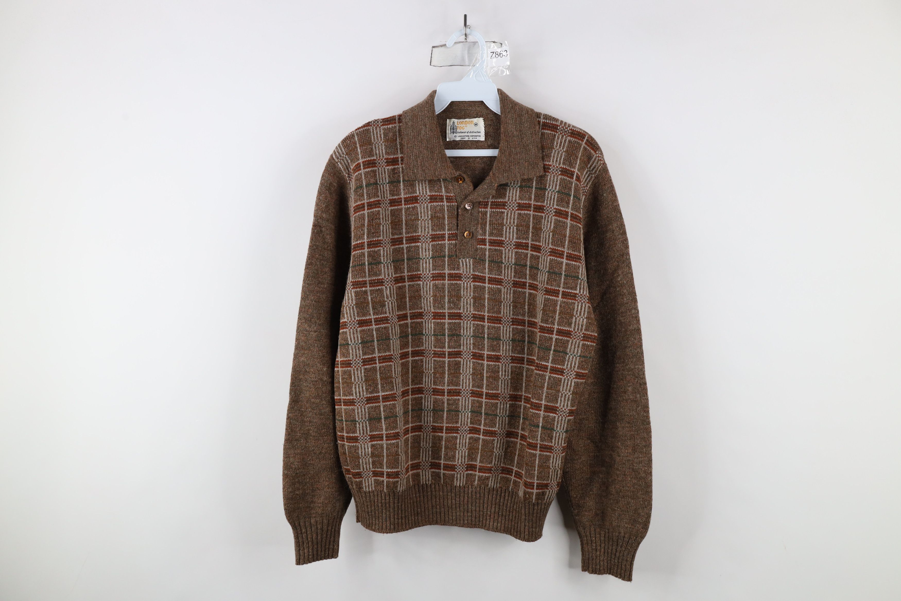 Vintage Vintage 70s Streetwear Plaid Knit Collared Polo Sweater USA Size US M / EU 48-50 / 2 - 1 Thumbnail