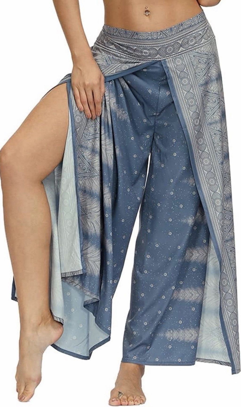 Other Boho Hippie Side Slit Pants SMALL Blue Wide Leg Ankle High R Size 27" / US 4 / IT 40 - 8 Thumbnail