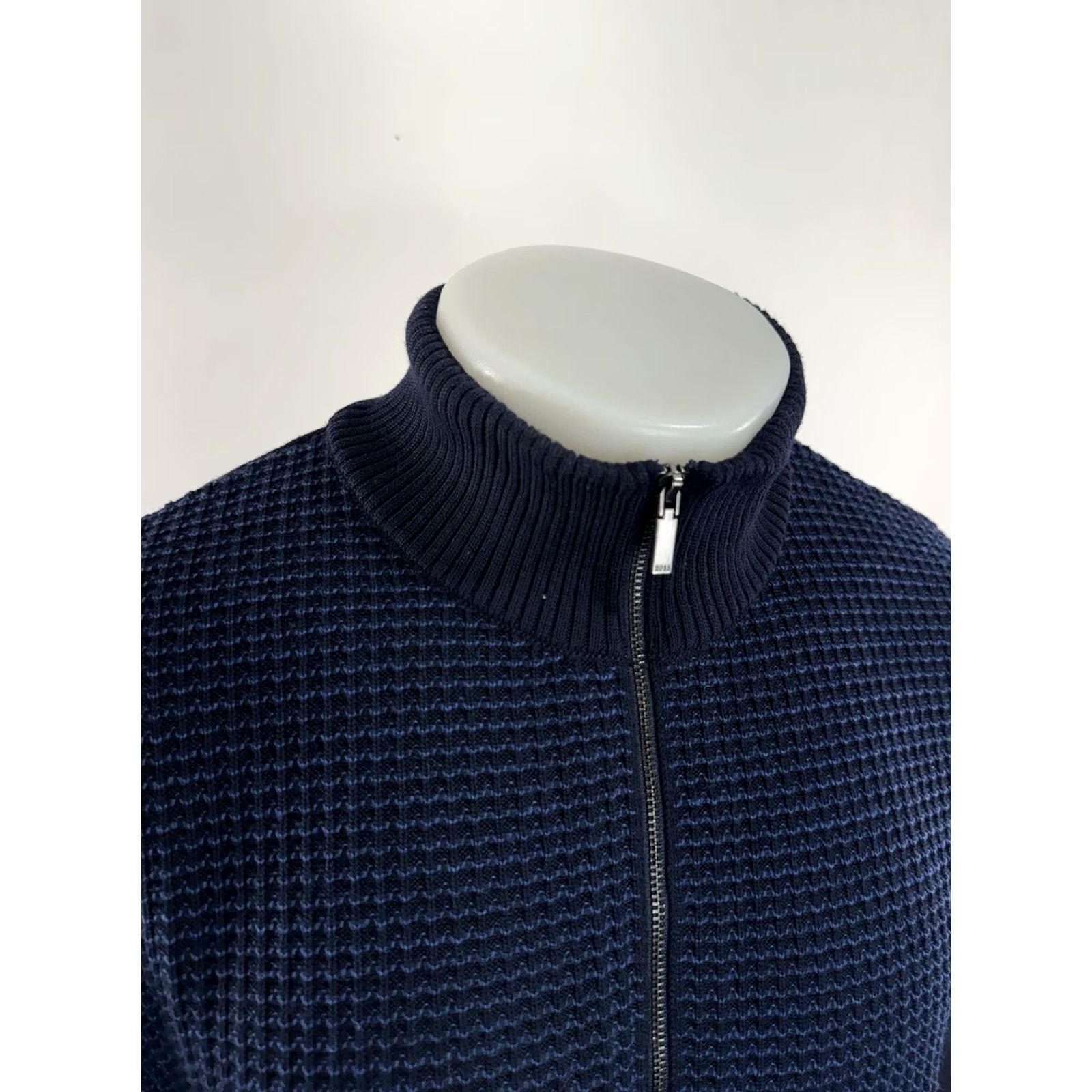 Hugo Boss HUGO BOSS Merino Wool Full Zip Knit Mens M Sweater Jacket Blue Size US M / EU 48-50 / 2 - 2 Thumbnail