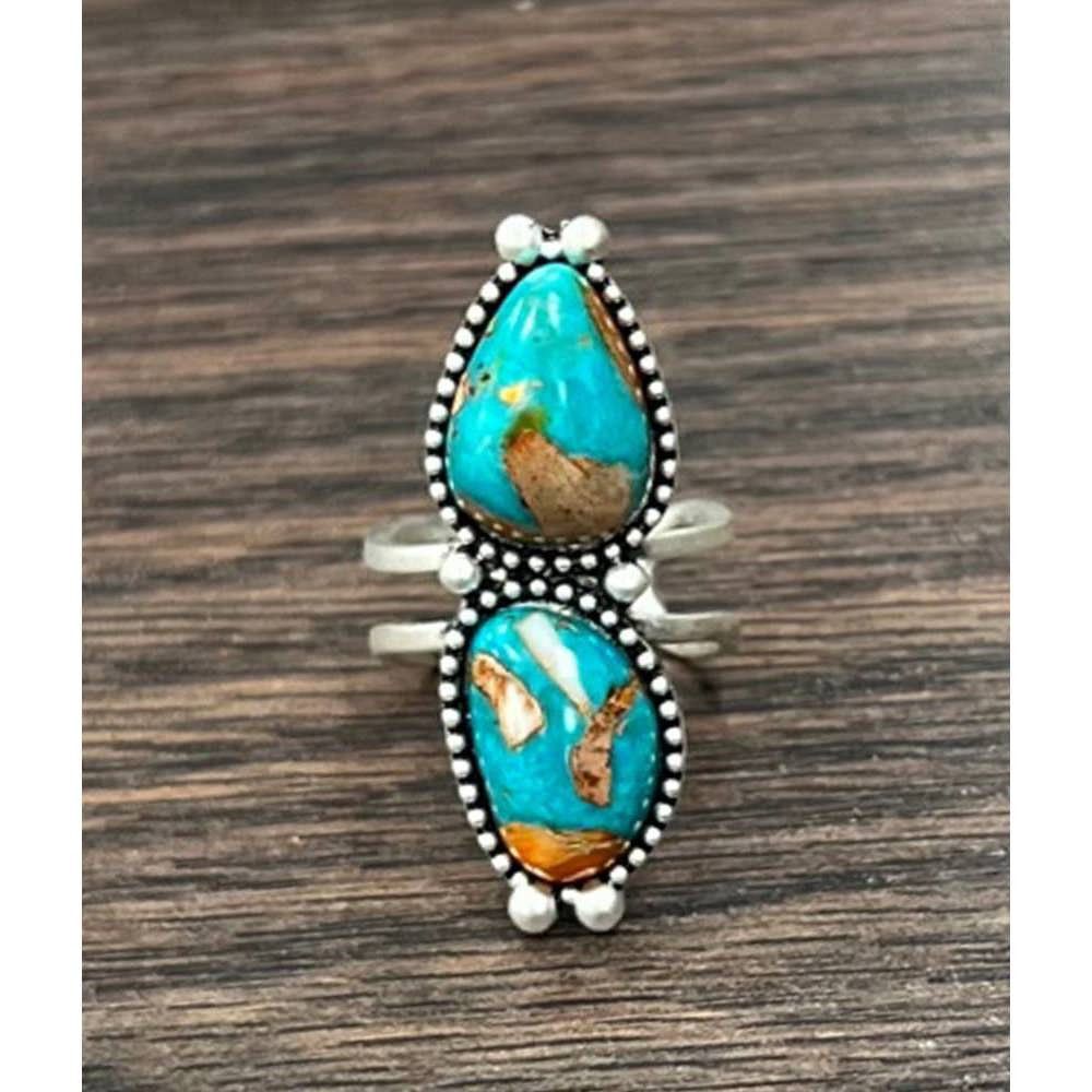 Other Southwestern Gemstone Adjustable Ring with Brass Dual Band, Size ONE SIZE - 1 Thumbnail
