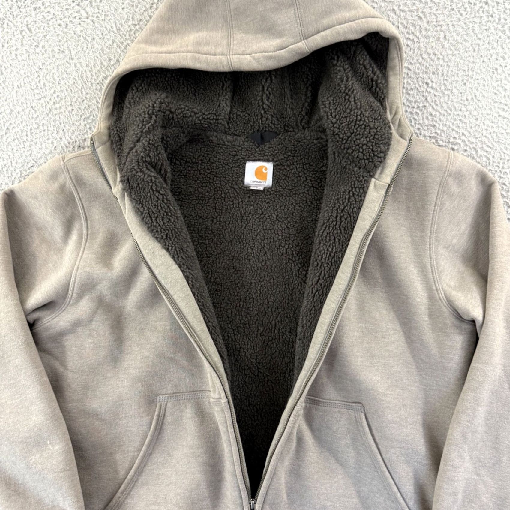 Carhartt Carhartt Hoodie Mens Large Beige Full Zip Fleece Lined Hooded Outdoor Sweatshirt Shirt Size US L / EU 52-54 / 3 - 7 Thumbnail