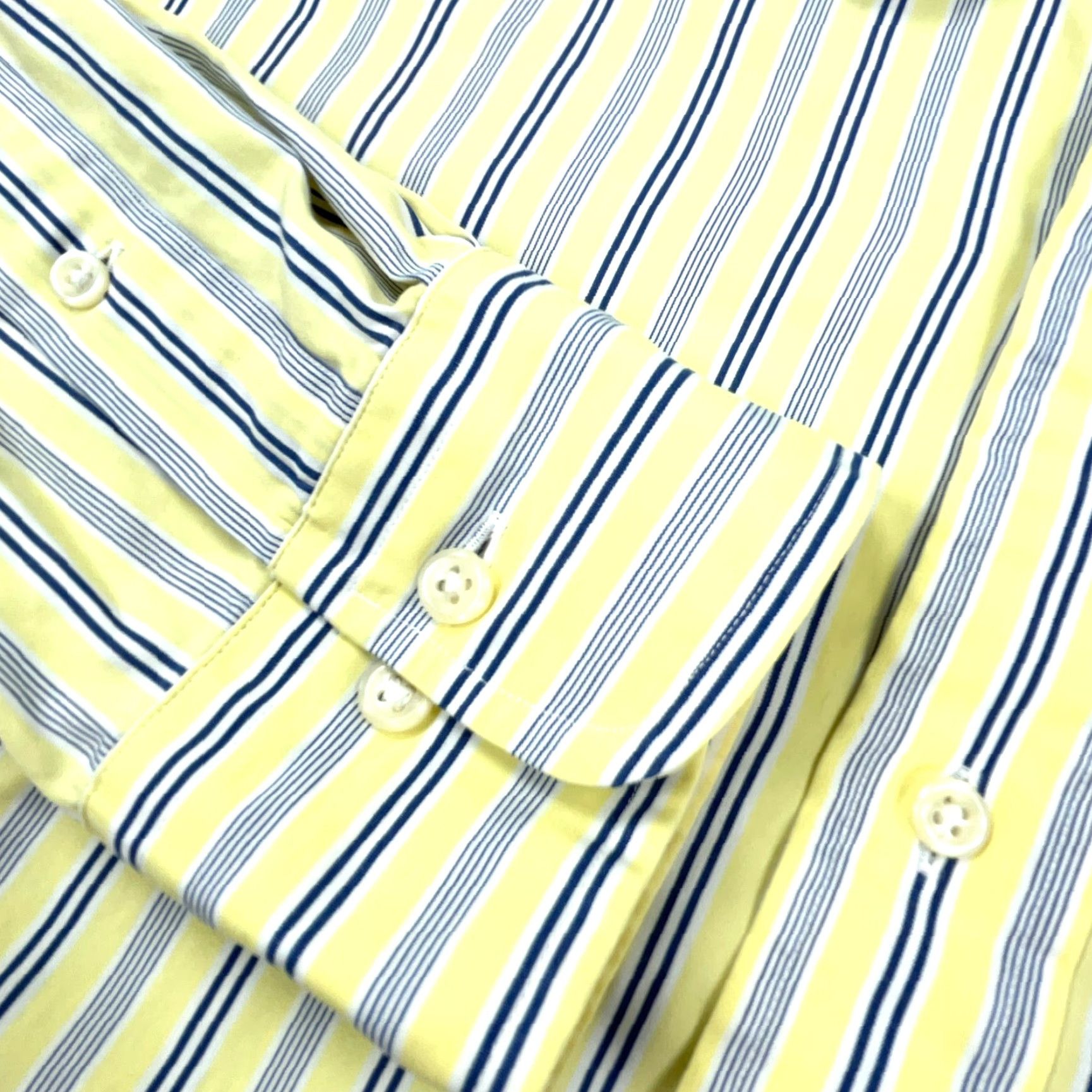 Polo Ralph Lauren VINTAGE Polo Ralph Lauren Shirt Men Large Yellow Blue Button Up Striped Dress 16.5 34 Size 46R - 4 Thumbnail