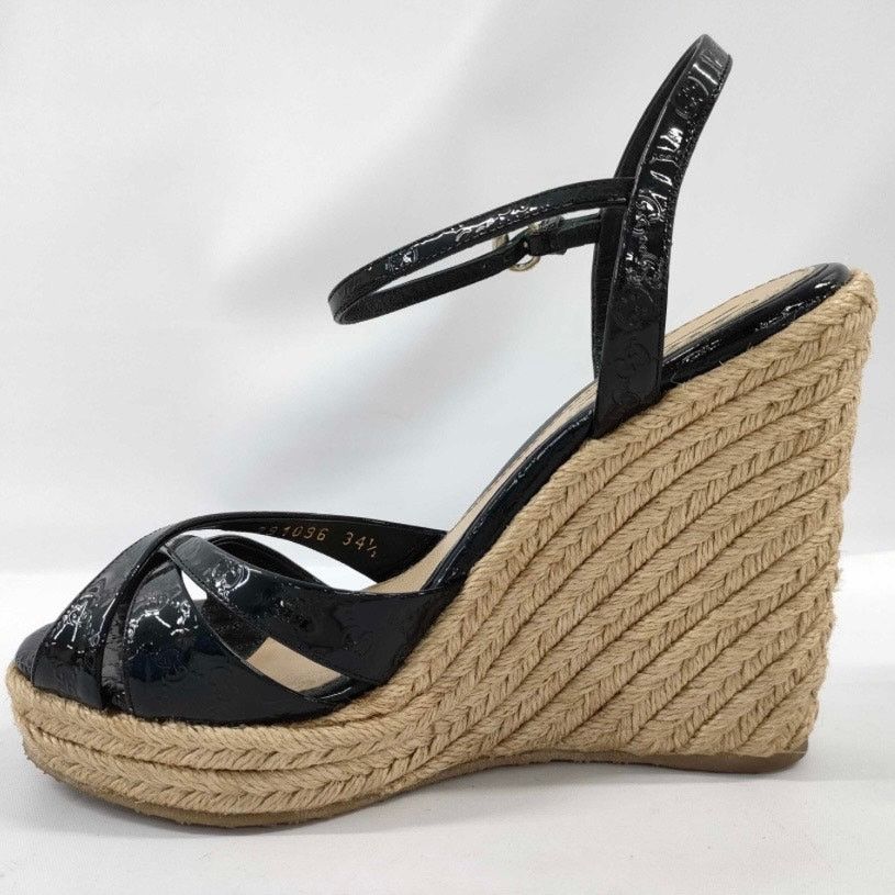 Gucci Gucci Black Patent GG Embossed Raffia Wedge Sandals Sz 38 Size US 8 / IT 38 - 2 Thumbnail