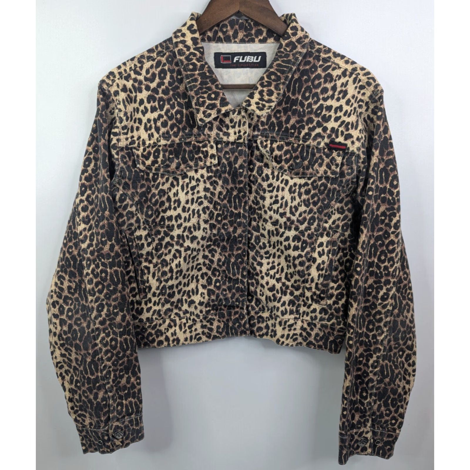 Fubu VINTAGE FUBU Crop Jacket Womens XL Leopard Print Snap Button 90s Y2K Streetwear Size XL / US 12-14 / IT 48-50 - 2 Thumbnail