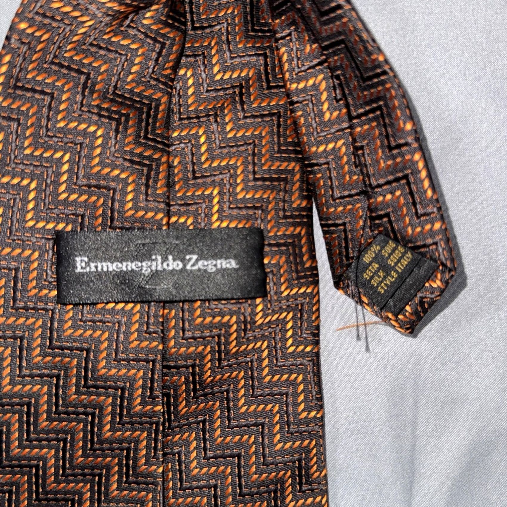 Ermenegildo Zegna VINTAGE Ermenegildo Zegna Silk Tie Brown Orange Geometric Zigzag Pattern Italy Shirt Necktie Mens One Size Size ONE SIZE - 2 Thumbnail