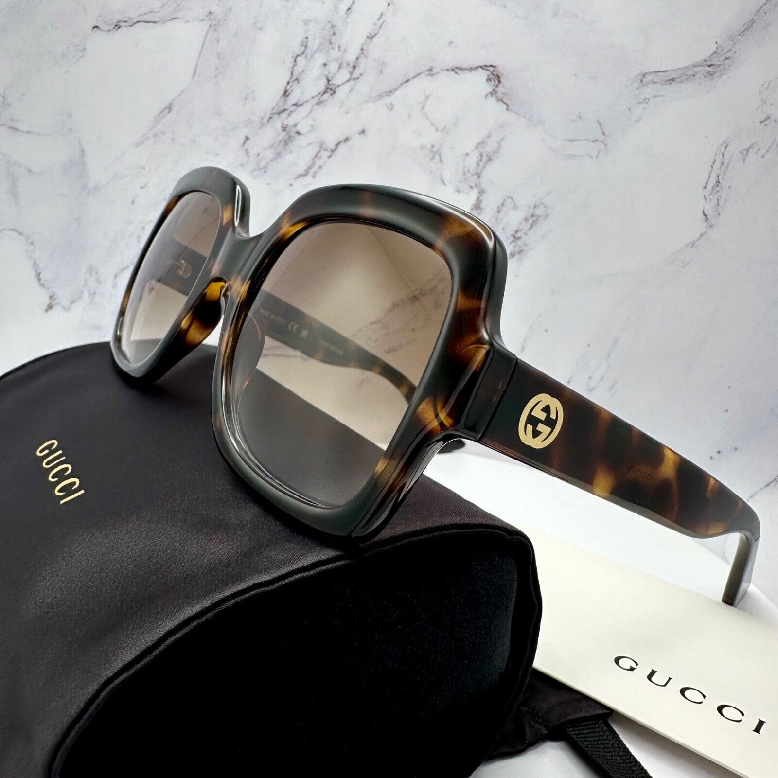Gucci Gucci Sunglasses Brown Black Tortoise Gold GG Oversized Size ONE SIZE - 12 Thumbnail