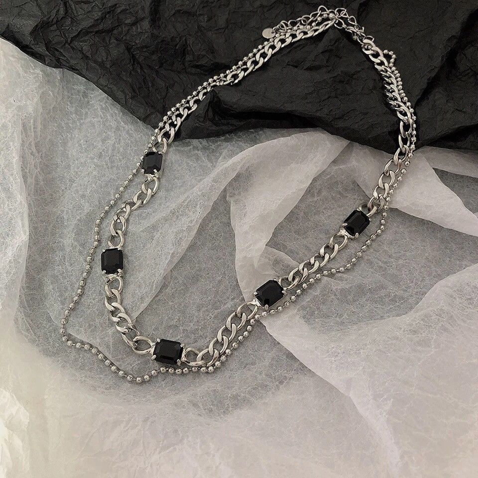 Other Black Crystal Double Layer Chain Necklace Size ONE SIZE - 3 Thumbnail