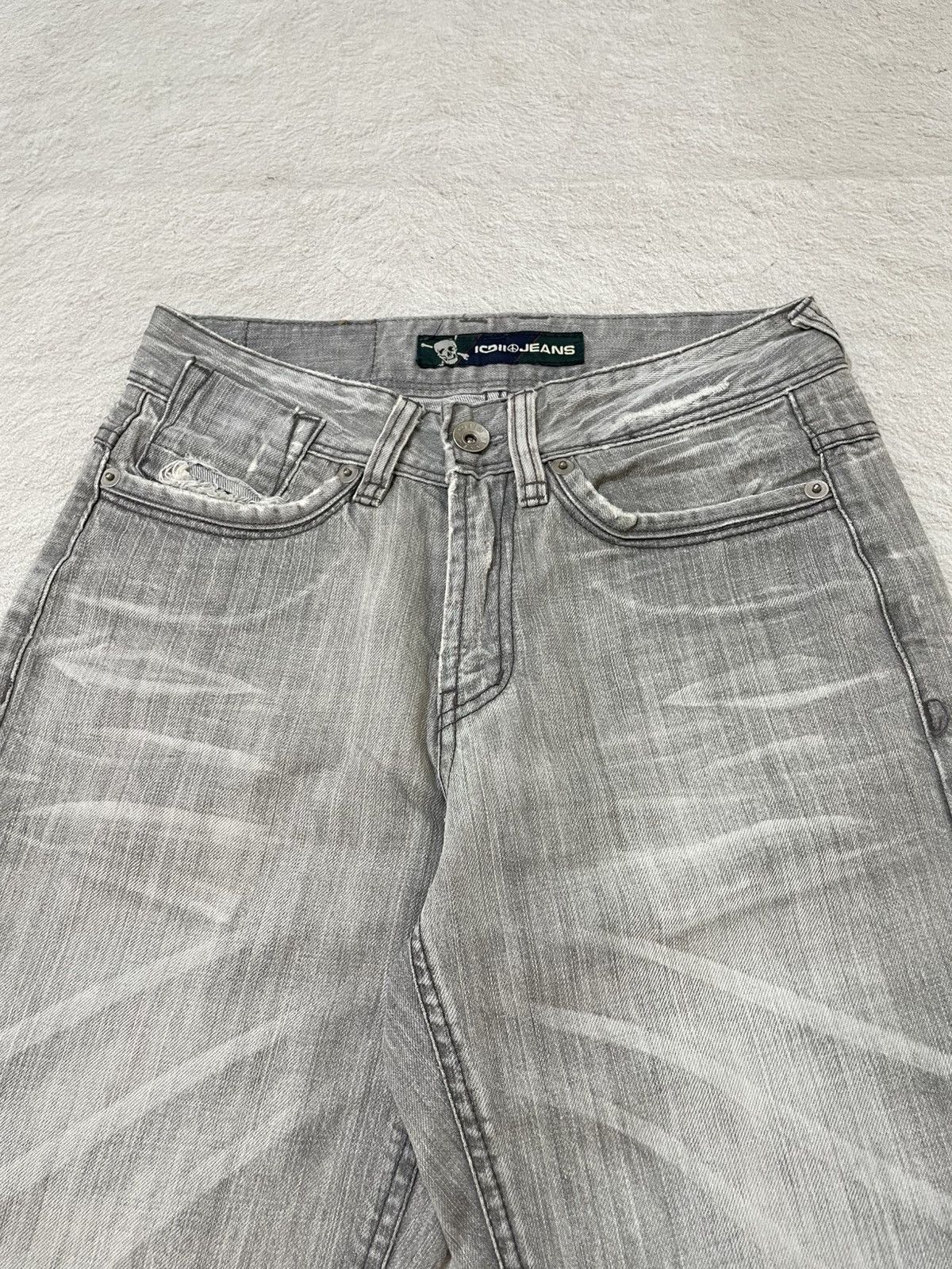 Japanese Brand 2000s IGII Y2K Washed Grey Denim Wide Leg Whiskered Fade Size US 28 / EU 44 - 3 Thumbnail